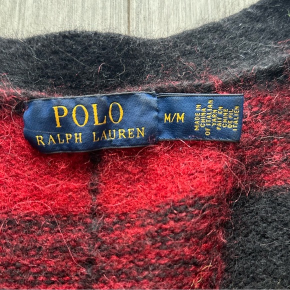 Vintage Ralph Lauren Wool Alpaca Red and Black Plaid Cardigan Medium - Picture 2 of 7